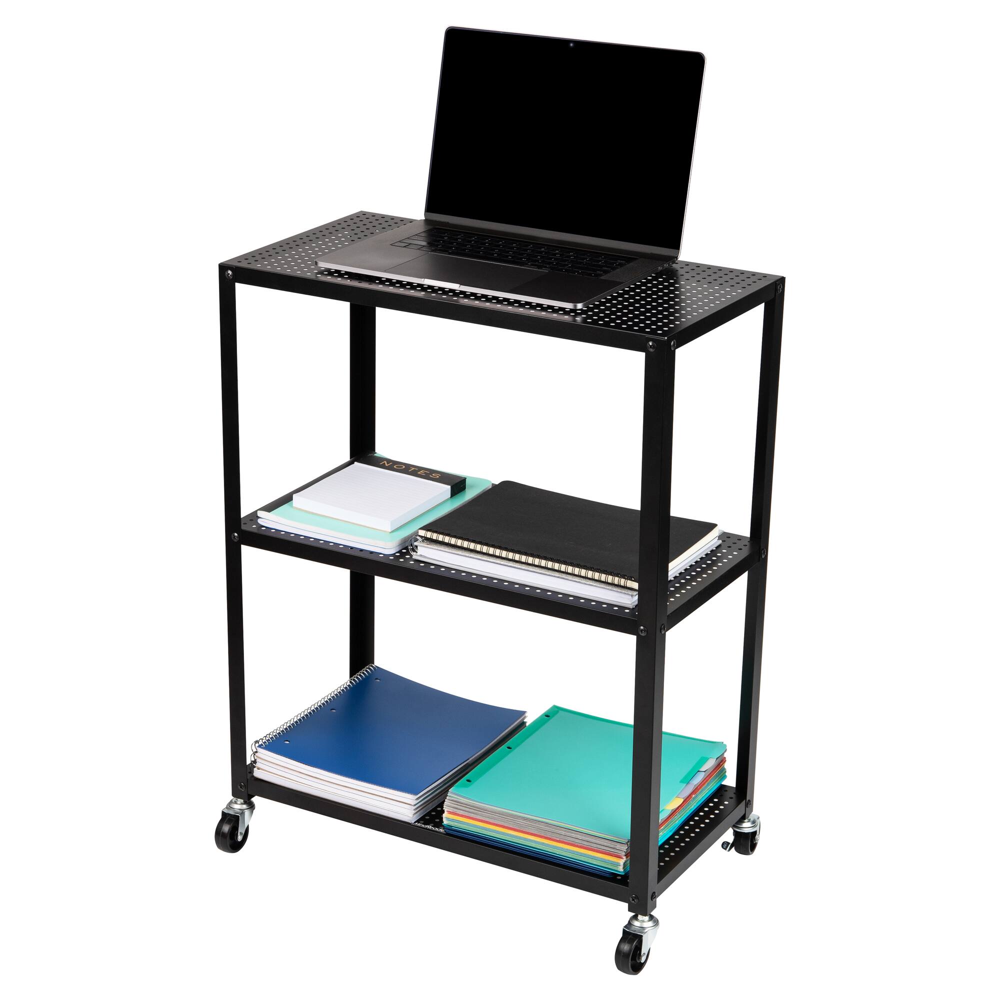 Mind Reader Rolling Cart, Microwave Stand, 3-Tier, Coffee Cart, Office, Metal, Black